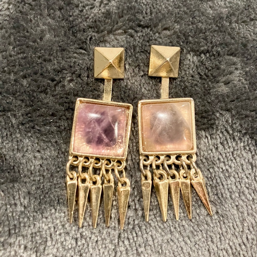 Gold Dangle Faux Amethyst Earings